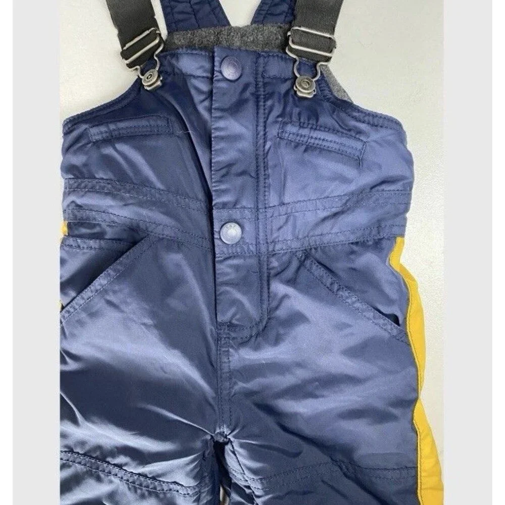 Vintage Baby Gap Navy Blue Yellow Stripe Snow Bib Overalls 12-18 Months